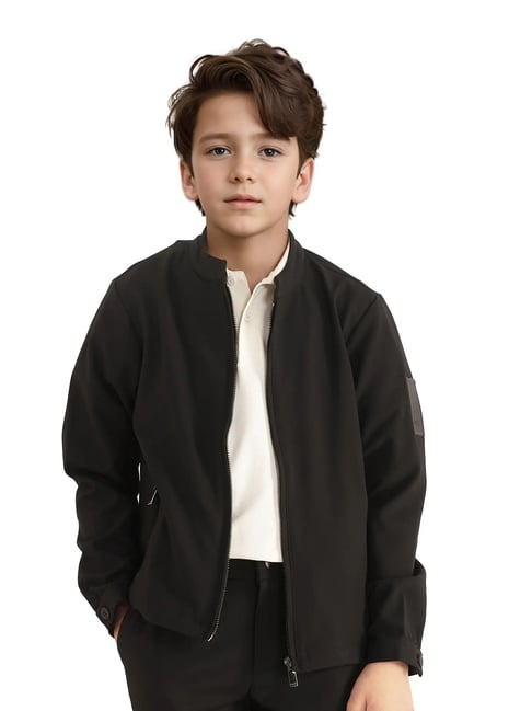 Rare Ones Boys Black Cotton Solid Jacket