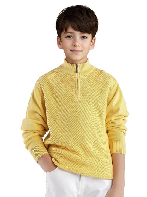 Rare Ones Boys Yellow Cotton Textured Sweater