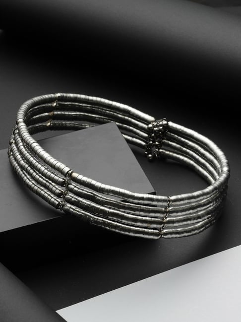 Moedbuille Layered Antique Tribal Design Oxidised Silver Plated Choker Handcrafted Necklace-picture-18