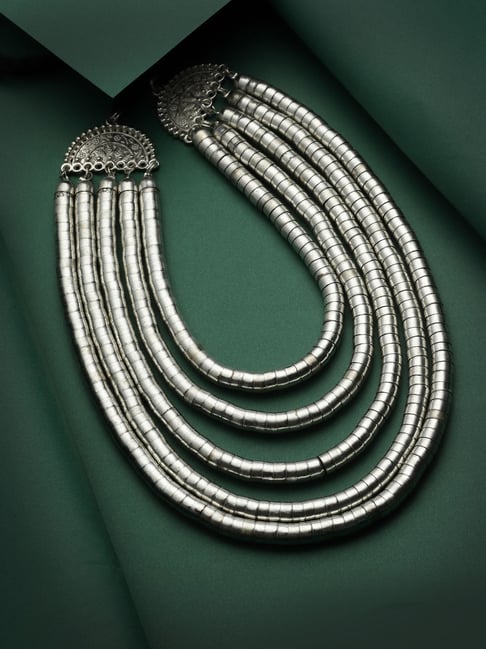 Moedbuille Layered Antique Tribal Design Oxidised Silver Plated Handcrafted Necklace