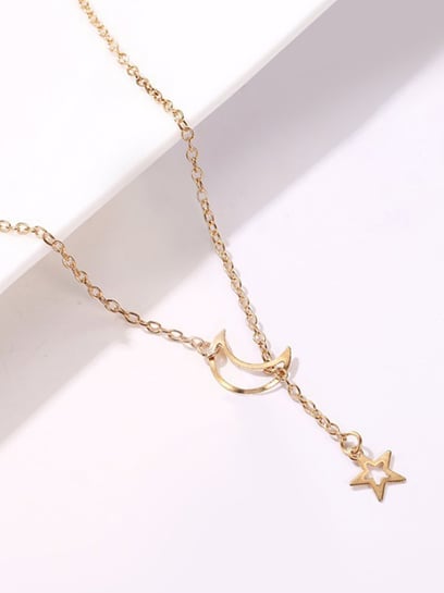 Buy Peora Gold-Plated Moon & Star Shape Pendant Chain Necklace