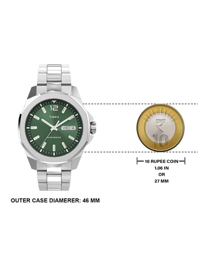 Timex TW2W13900 Orologio Uomo Analogico - Quadrante Verde, Cinturino In Acciaio, Giorno E Data - 4