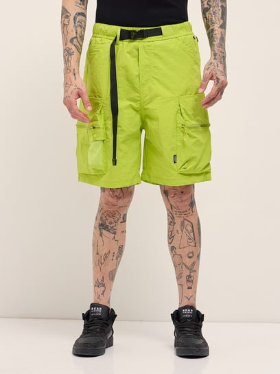 The Bear House Green Regular Fit Solid Shorts