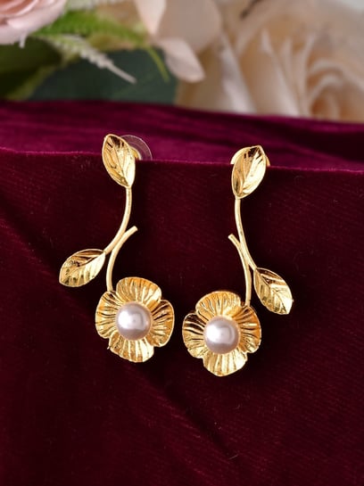 VOJ Gold Adjustable Floral Shaped Elegant Stud Earrings