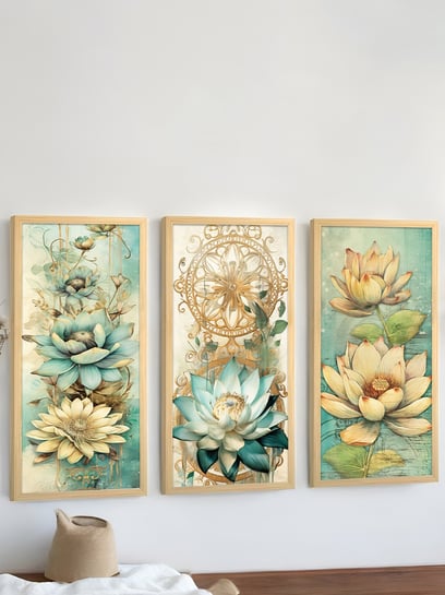Art Street Green Engineered Wood Wall Painting - Set of 3