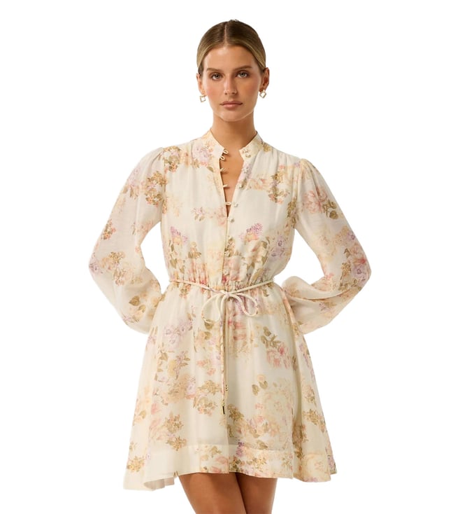 knee length dresses for ladies Forever New Puff Sleeve Mini Dress In Ivory Floral main image 1