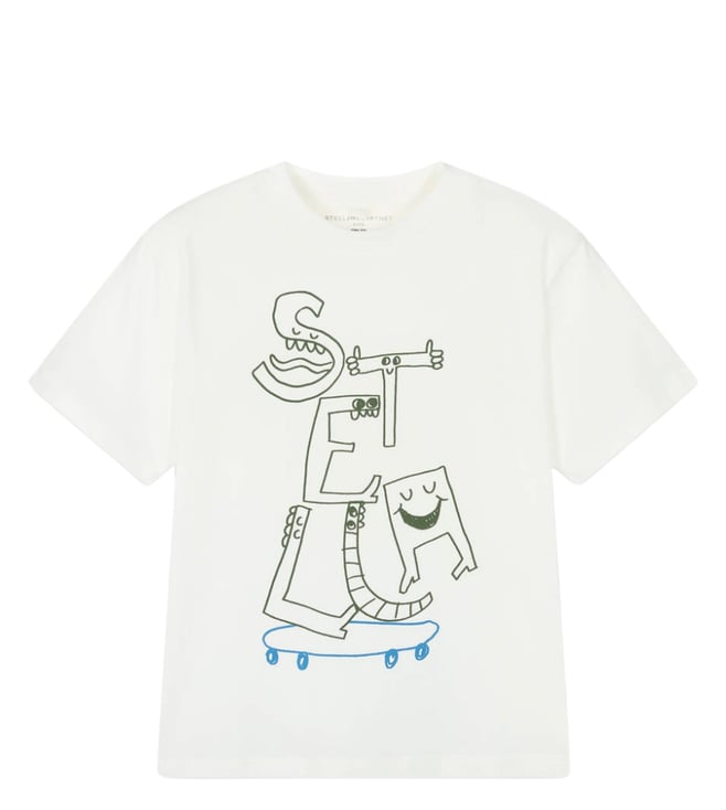Buy Stella McCartney Kids Boys Ivory Printed Fitted T-Shirt for