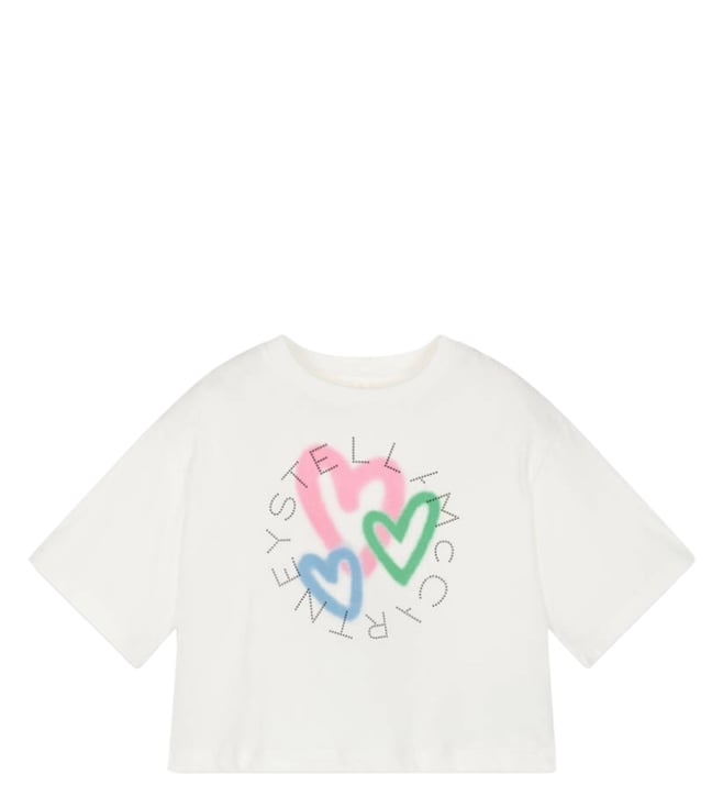 Stella McCartney Kids Girls Off White Heart-Printed Fitted T