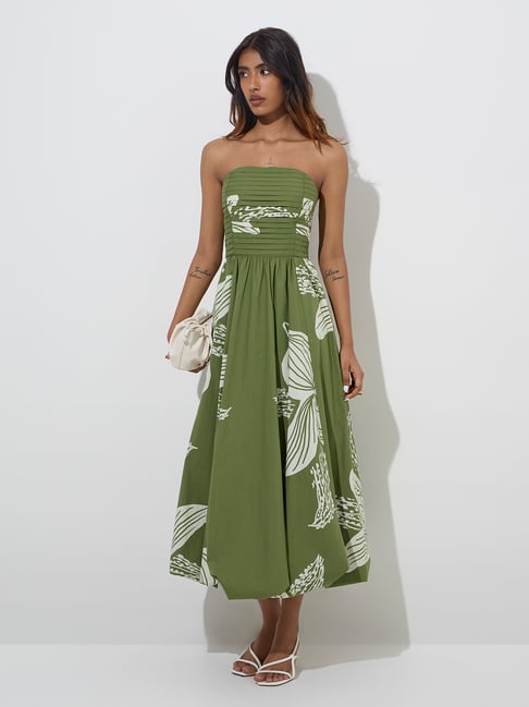 Lovis Shirt Dress in Green with White Patchwork Cotton