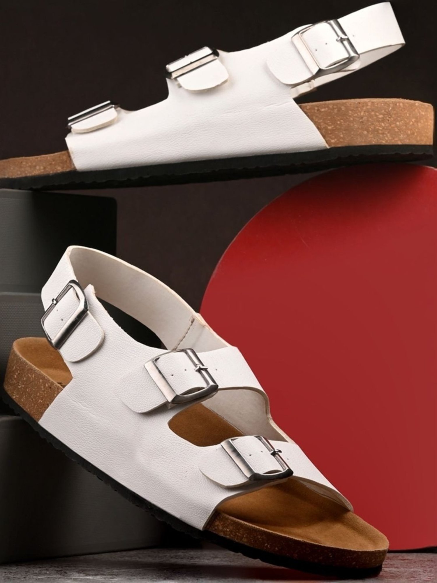 Buy Hoversole Men's White Cork Back Strap Sandals for Men at Best