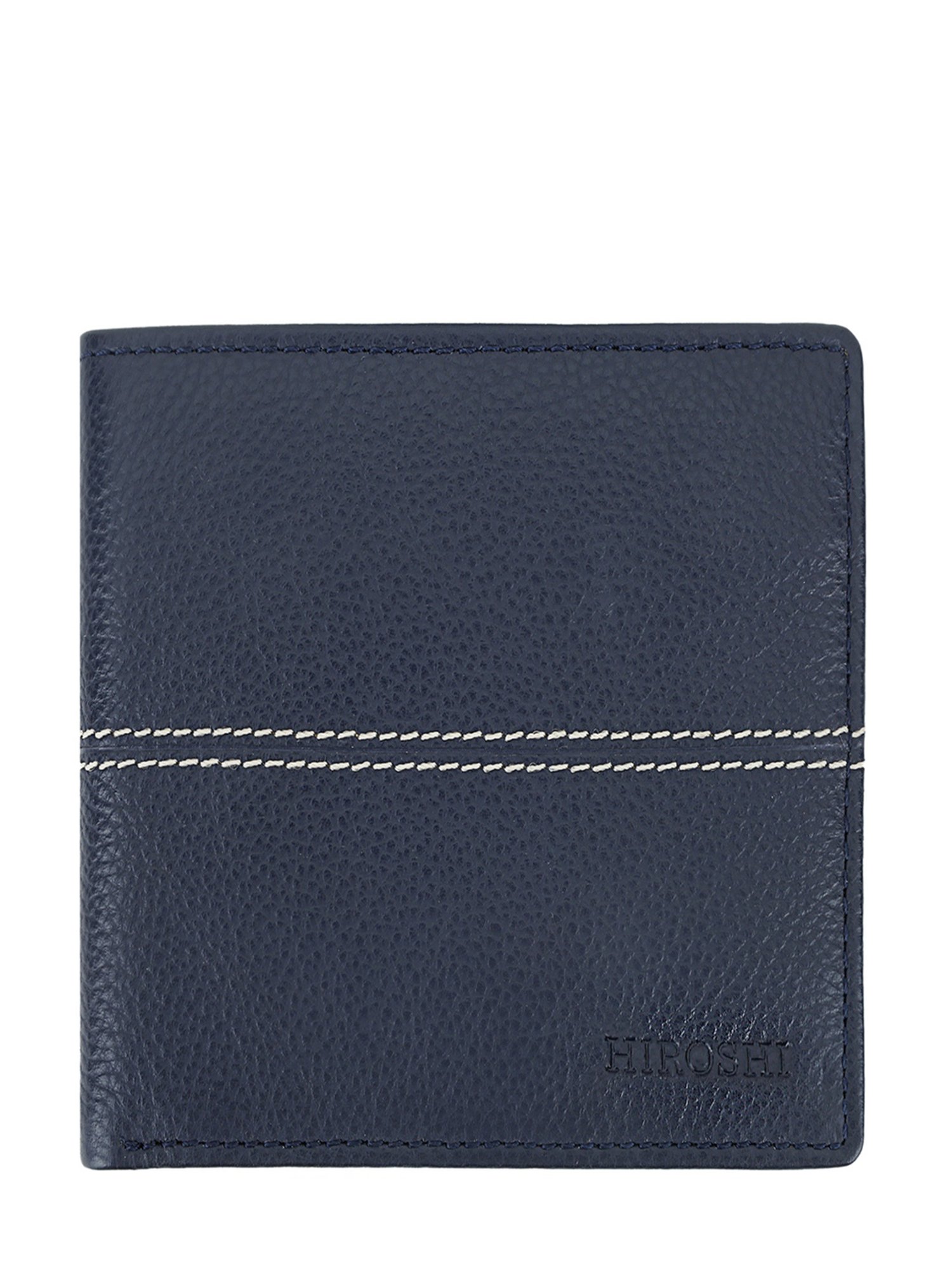 HIROSHI Navy Textured Leather Bi-Fold Wallet