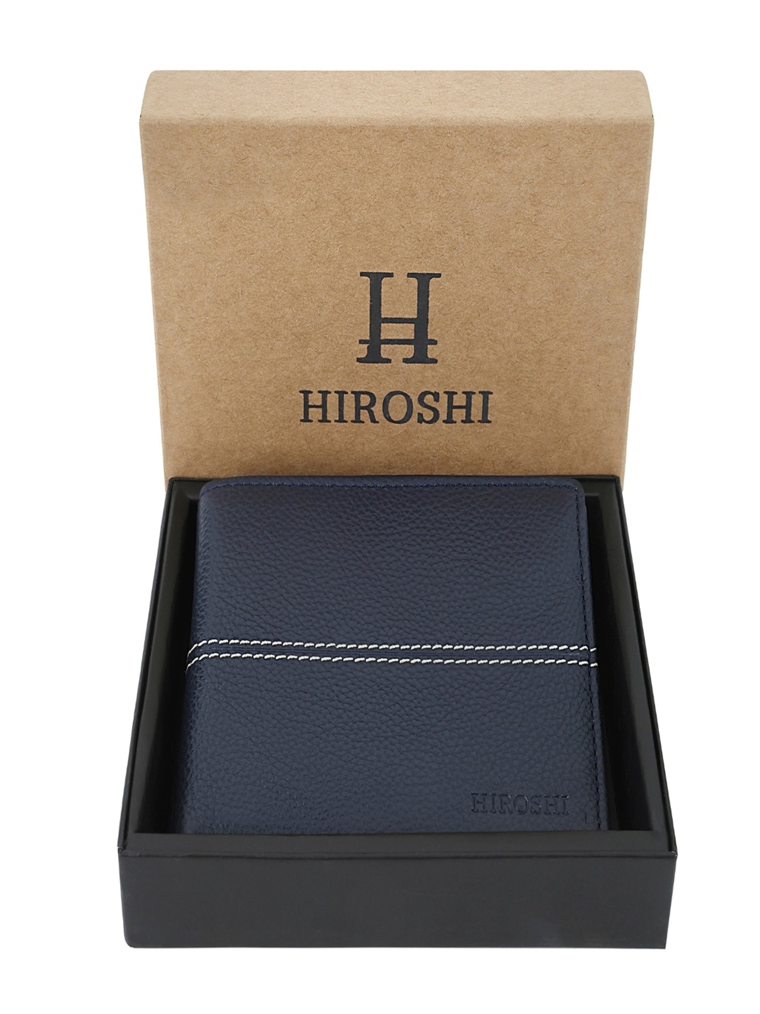 ◆Hiroshi HIROSHI Navy Textured Leather Bi-Fold Wallet