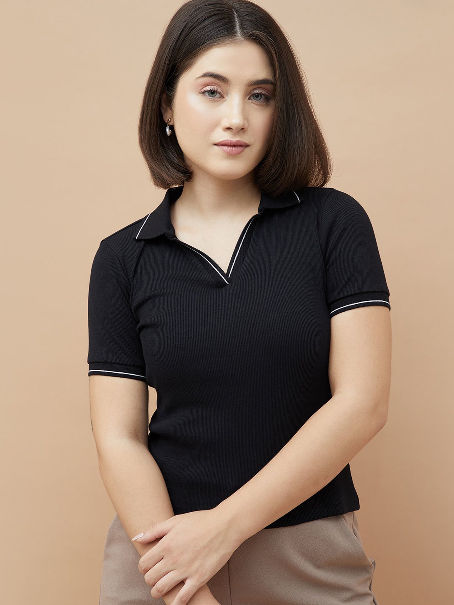 Buy CODE by Lifestyle Women's Black Polo T-Shirt at Best Price
