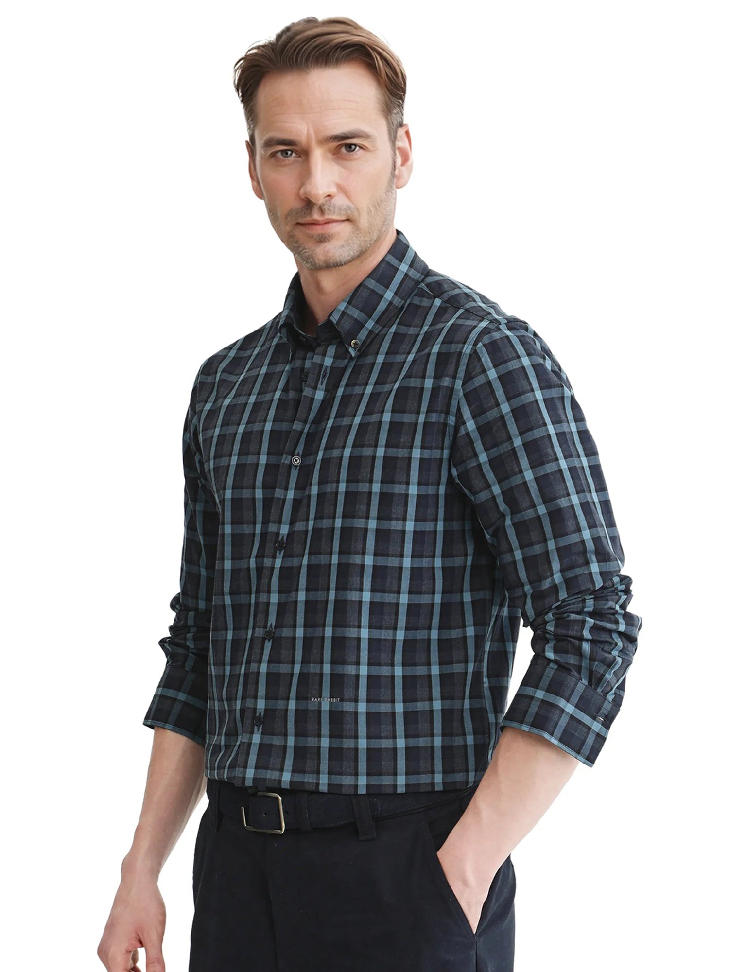 Rare Rabbit Navy Regular Fit Checks Shirt
