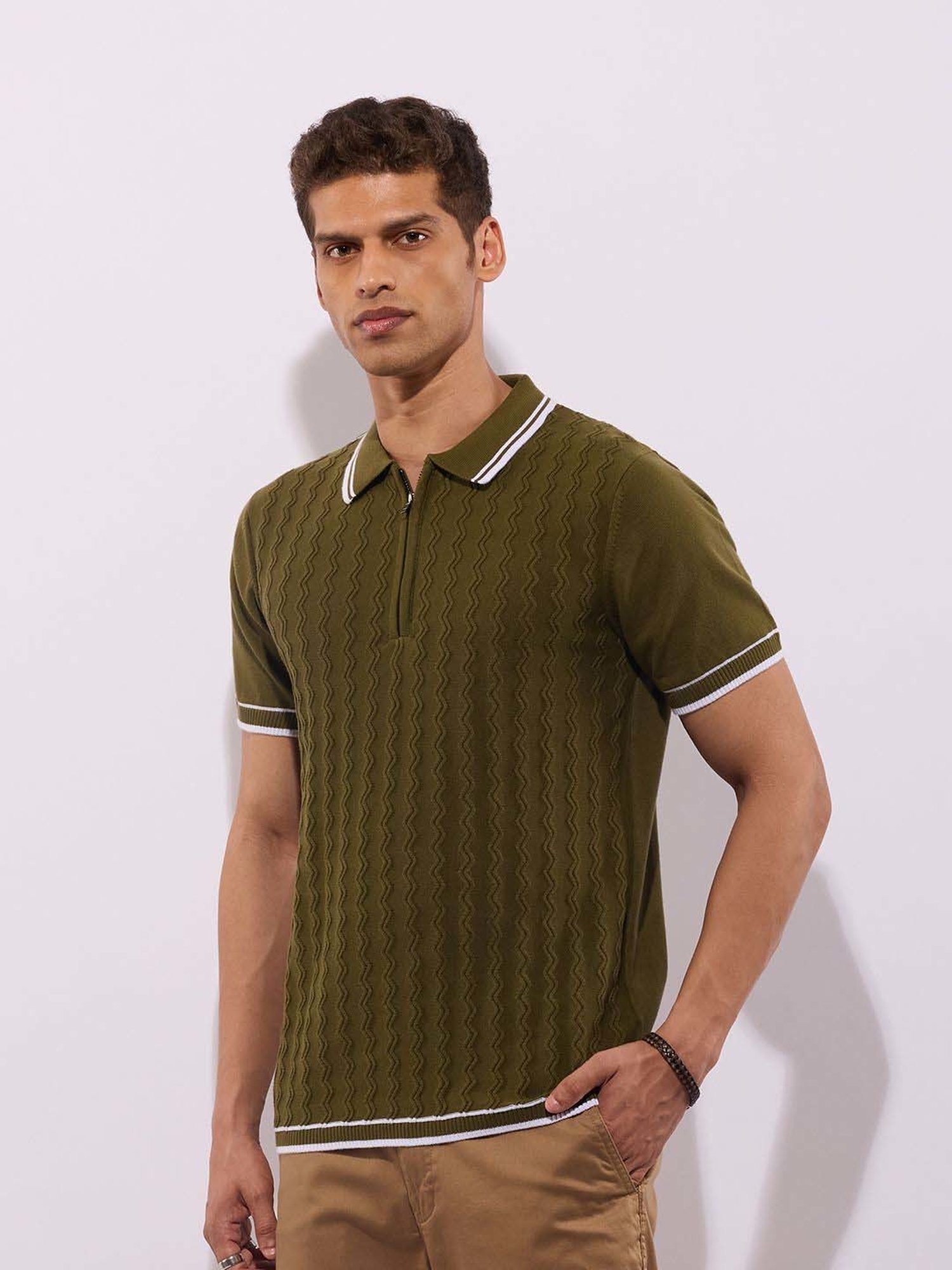 Buy Hoversoul Green 100% Cotton Flat Knit Polo T-Shirt at Best
