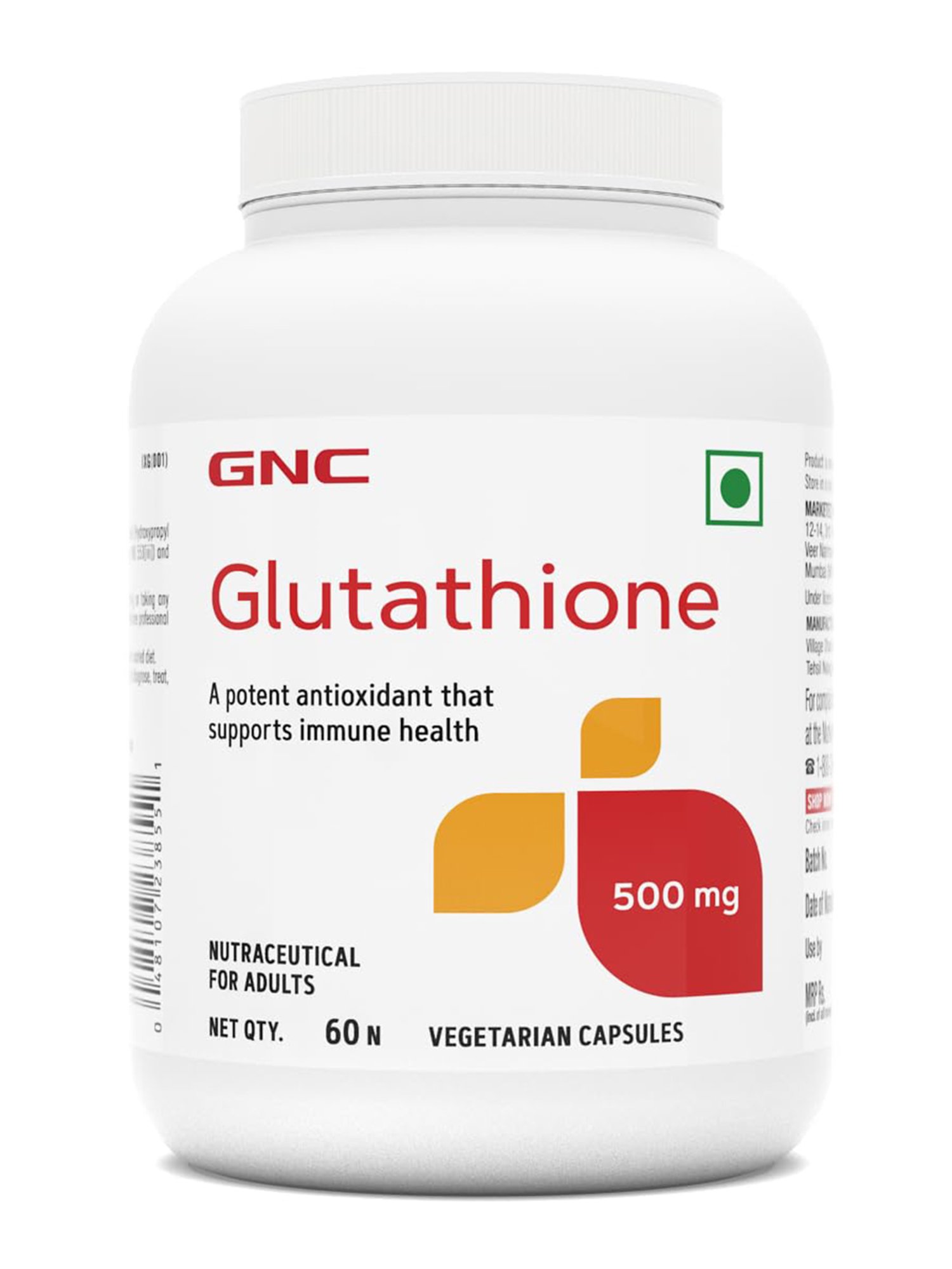 GNC Glutathione 500mg With Ascorbic acid | Formulated in USA | 500mg Per  Serving