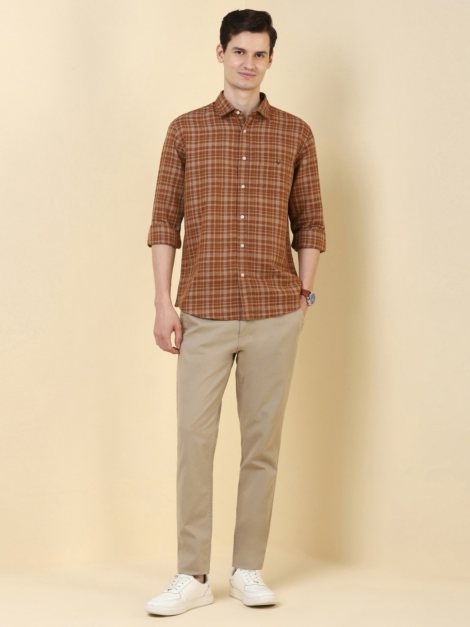 Allen Solly Brown Slim Fit Checks Shirt SUNNY ELEMENT Grove Shirt