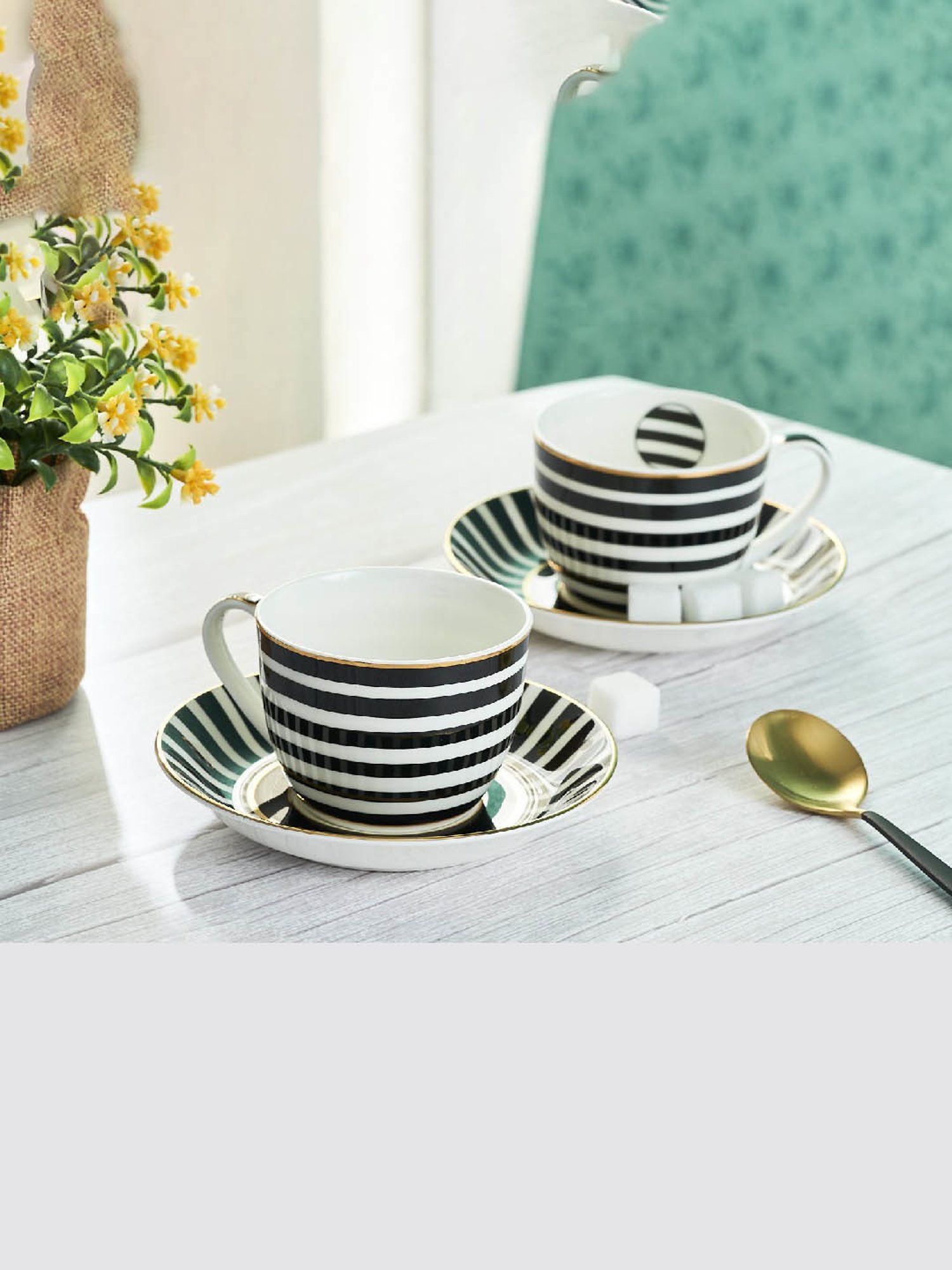 Buy Golden Queens Black & White Ikat Monochrome Stripes Cup