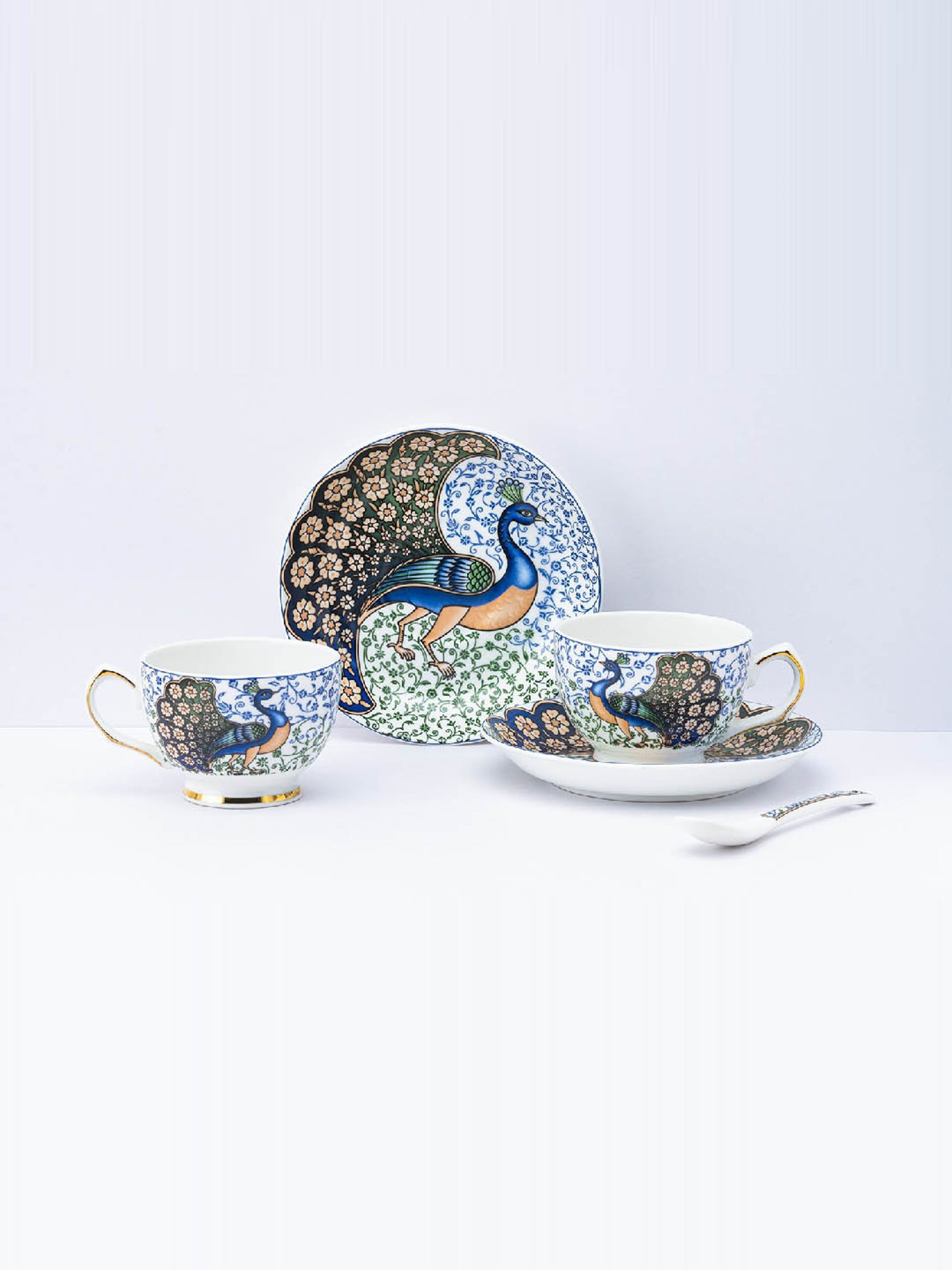 Buy Golden Queens Multicolor Nature Indian Peafowl Cup & Saucer at