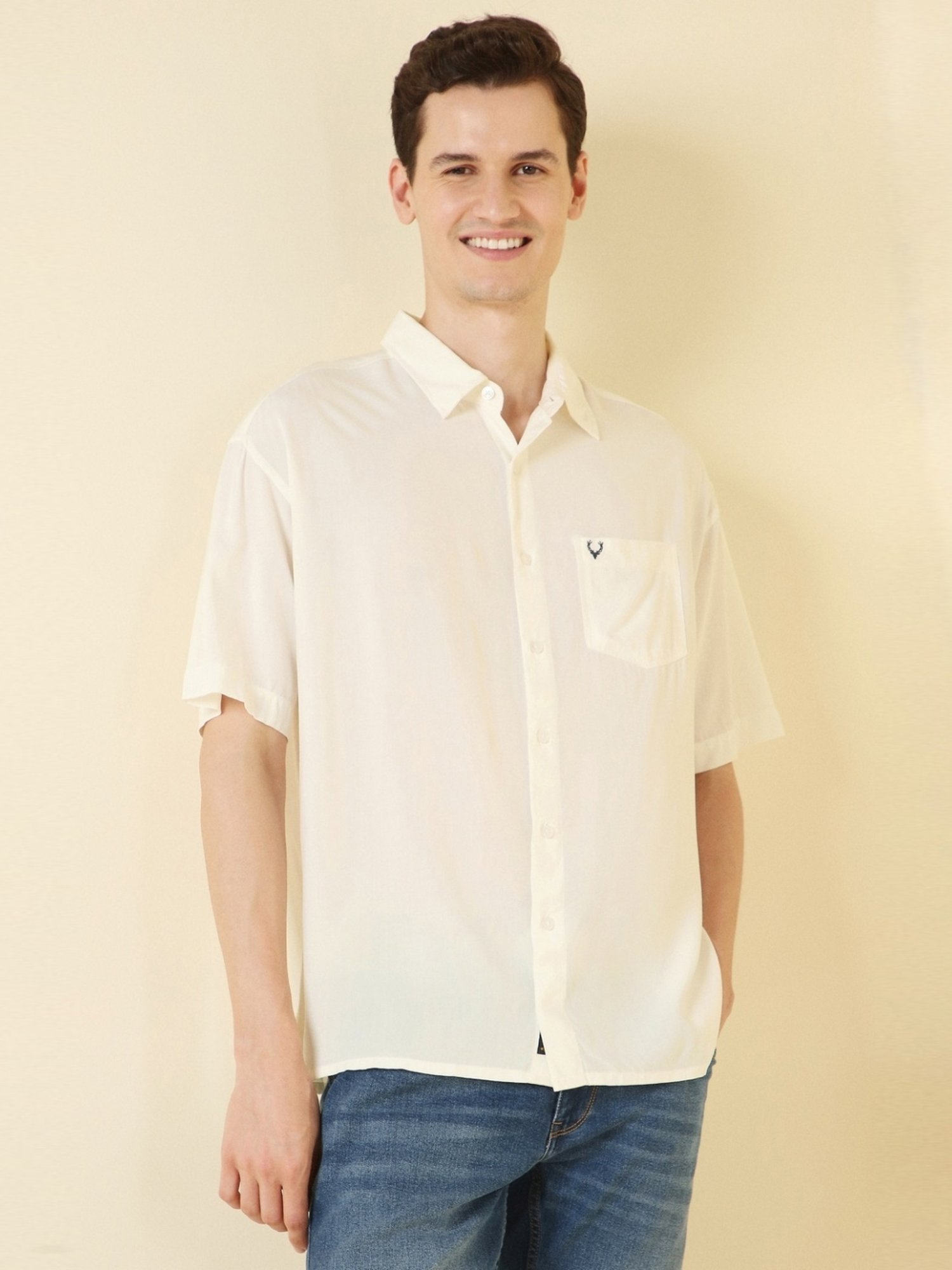 Buy Allen Solly Beige Relaxed Fit Shirt for Mens Online @ Tata CLiQ