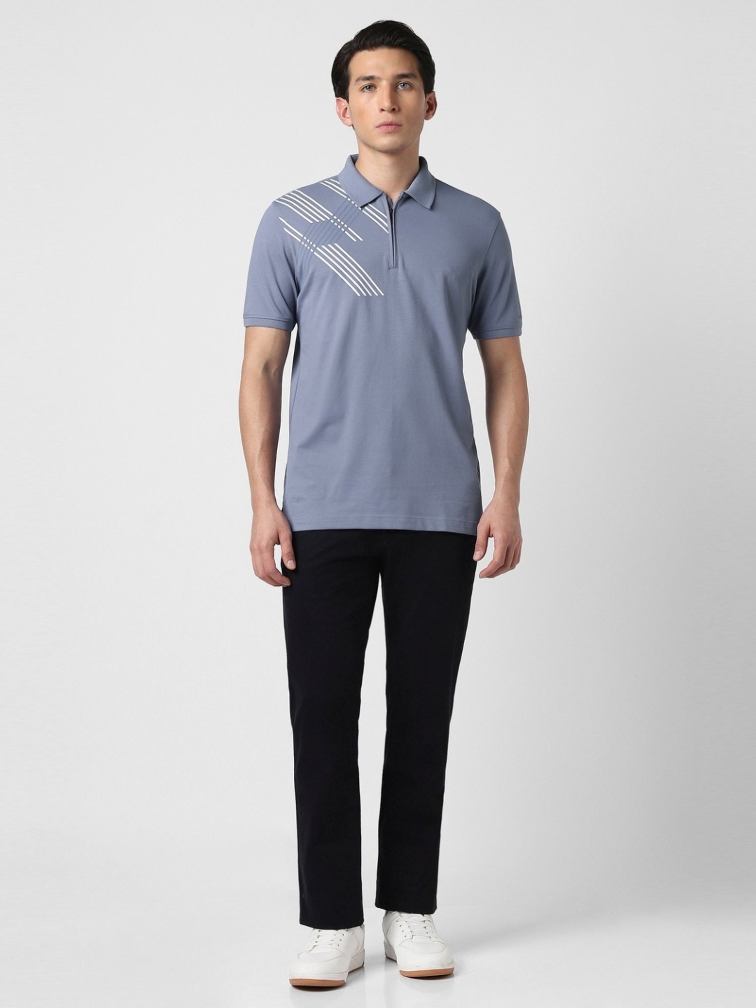 Buy Van Heusen Grey Regular Fit Printed Polo T-Shirt for Mens