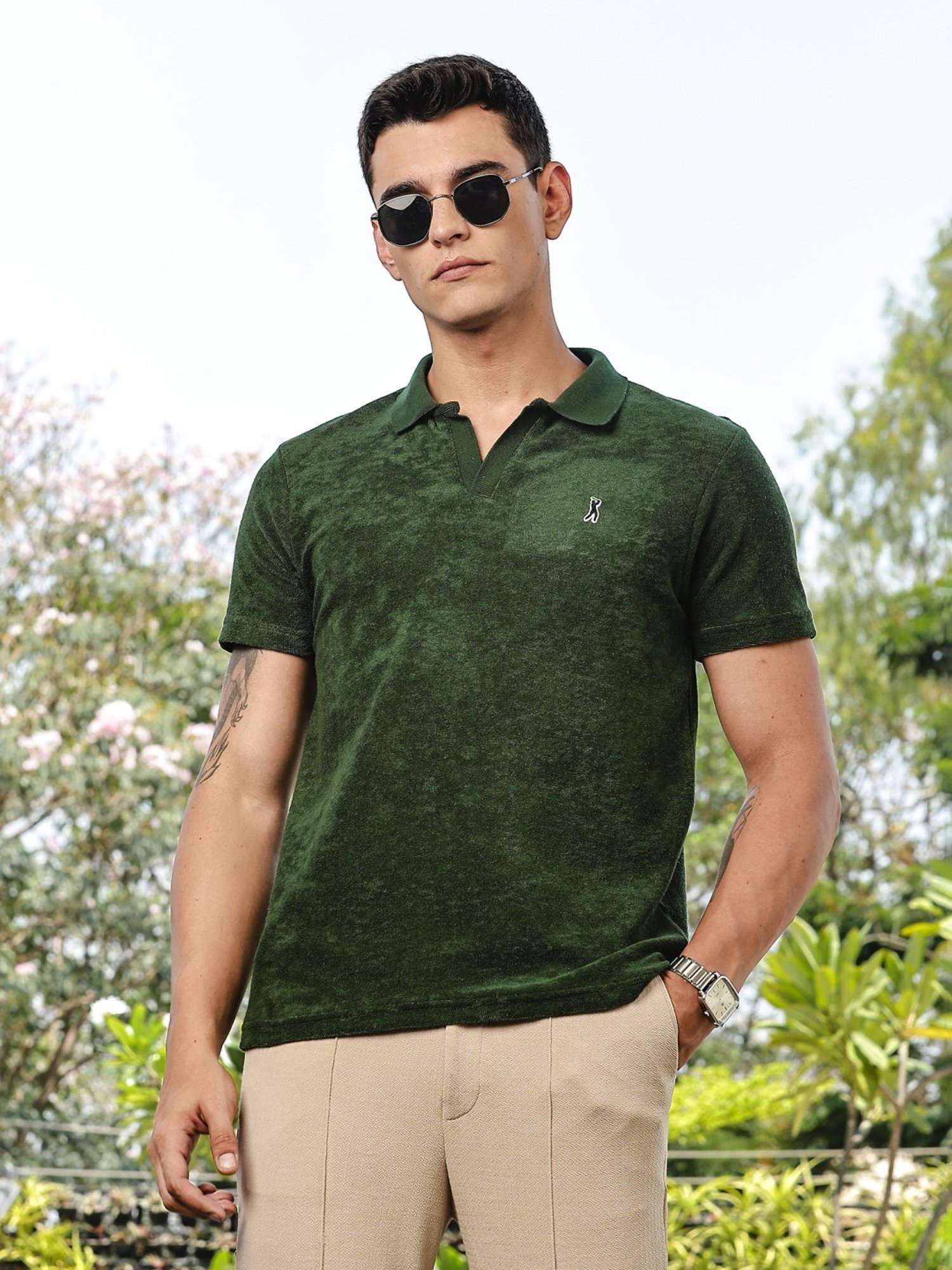 Thomas Scott Green Regular Fit Textured Polo T-Shirt