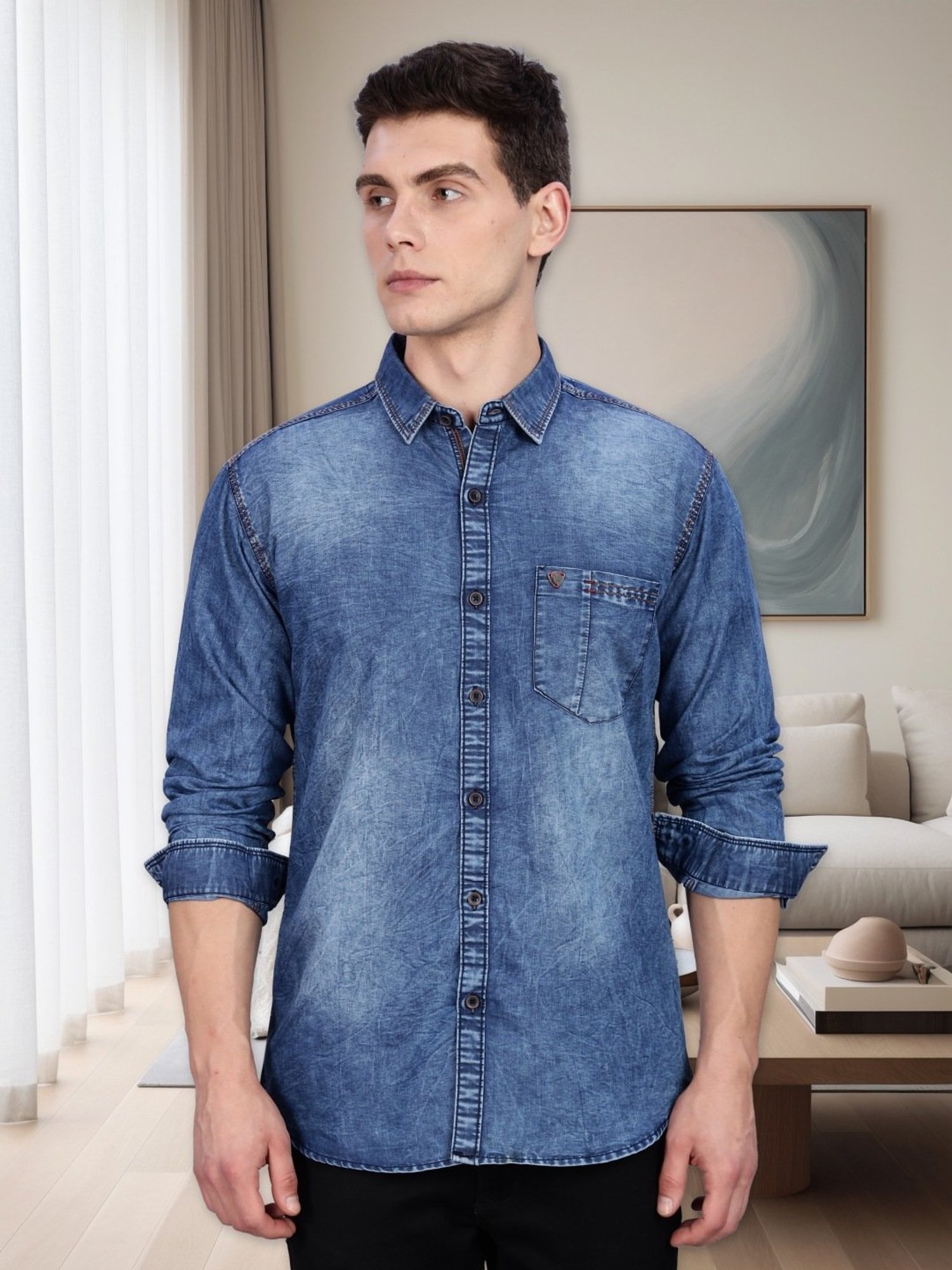 Kuons Avenue Dark Indigo Slim Fit Denim Shirt