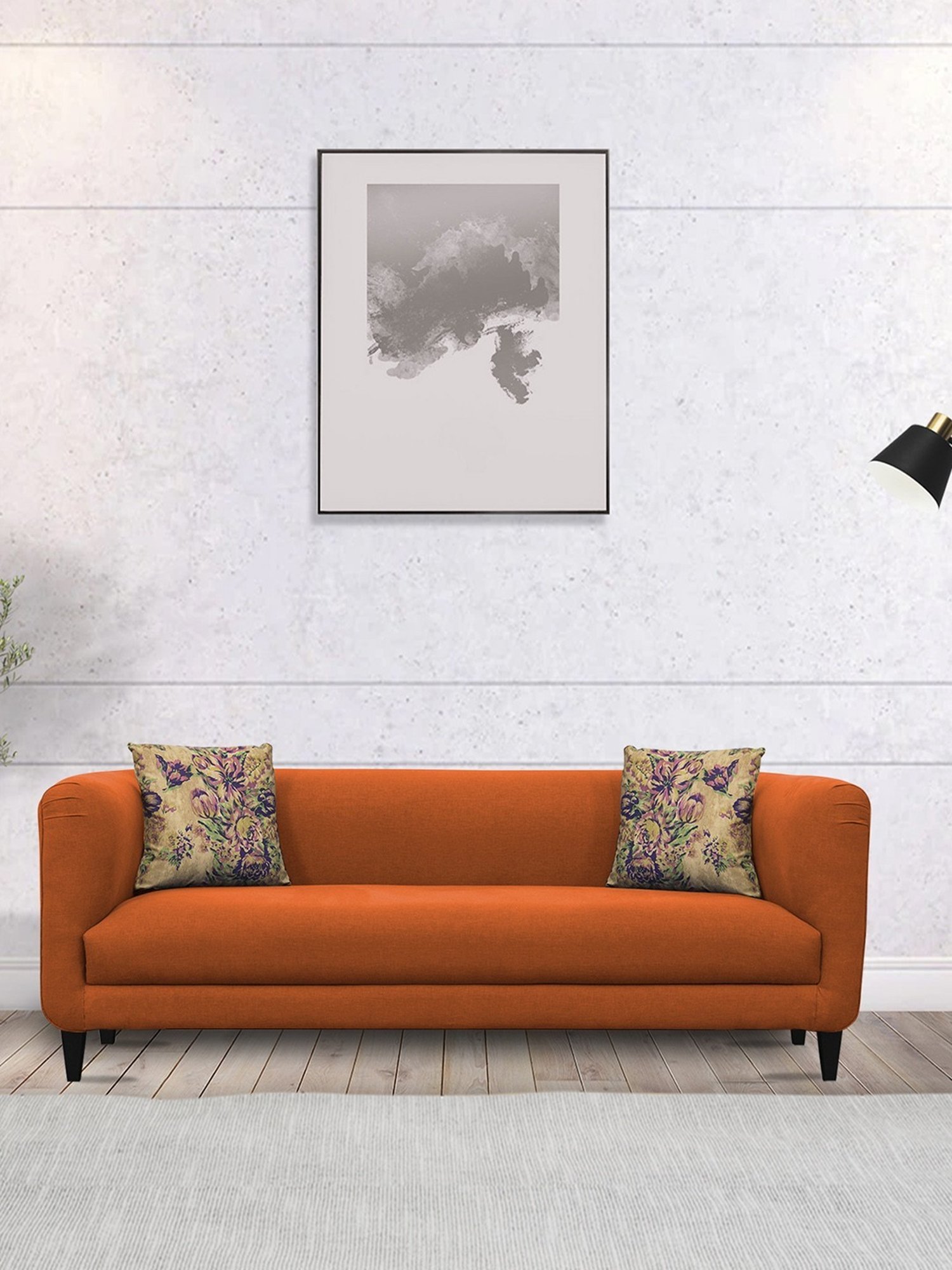 Buy Febonic Vivid Orange Neem Wood Perry 3 Seater Sofa at Best