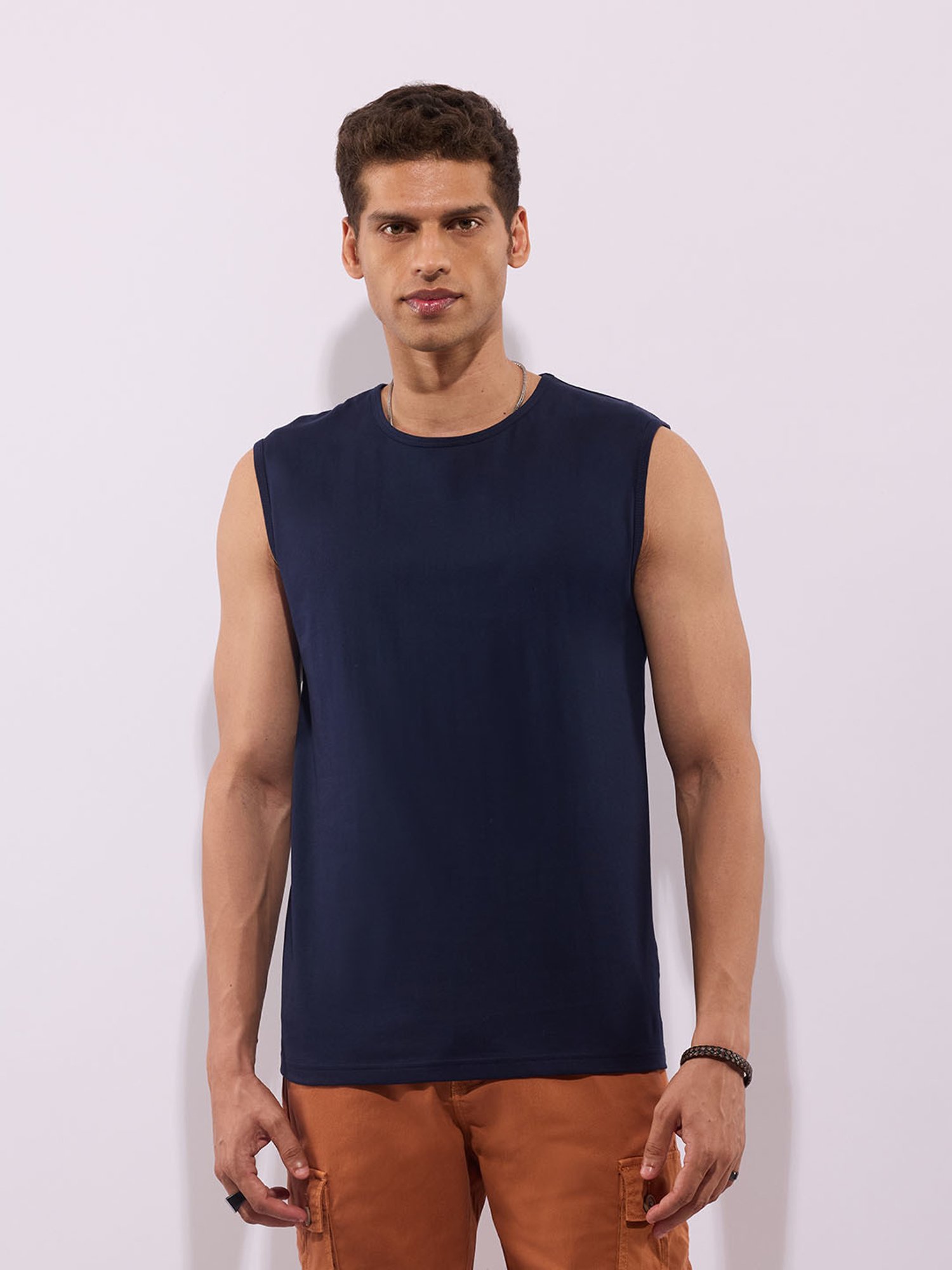 Buy Hoversoul Navy 100% Cotton Sleeveless Under Tee at Best Price