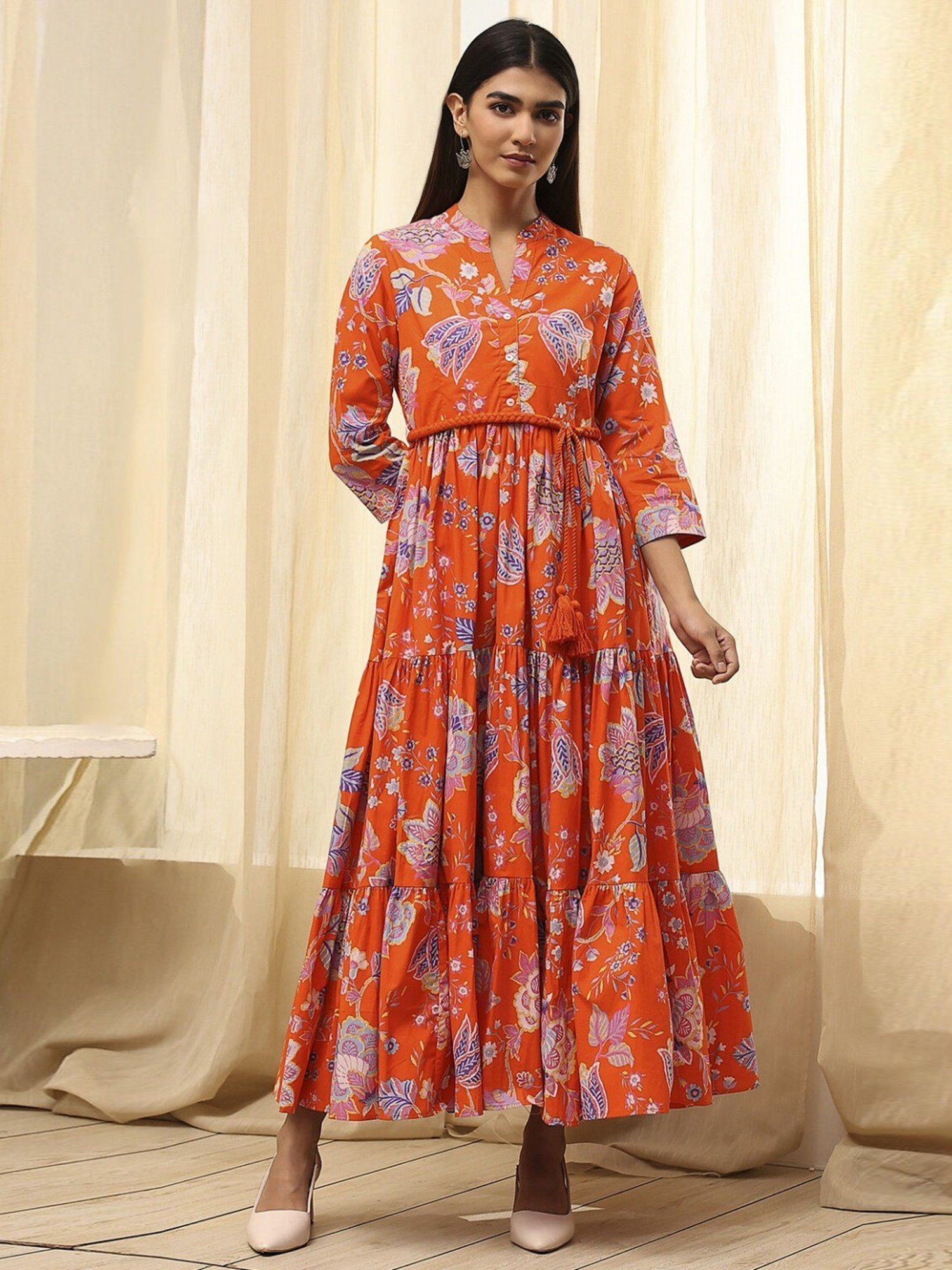 biba orange dress Burnt Orange Gold detail linen maxi dress  Lady Biba US