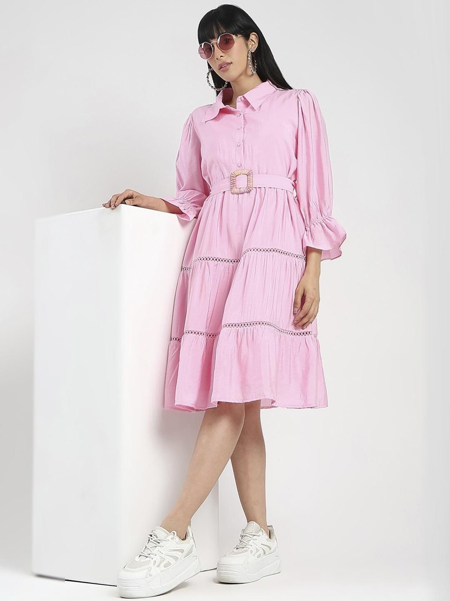 MADAME Pink Solid Dress