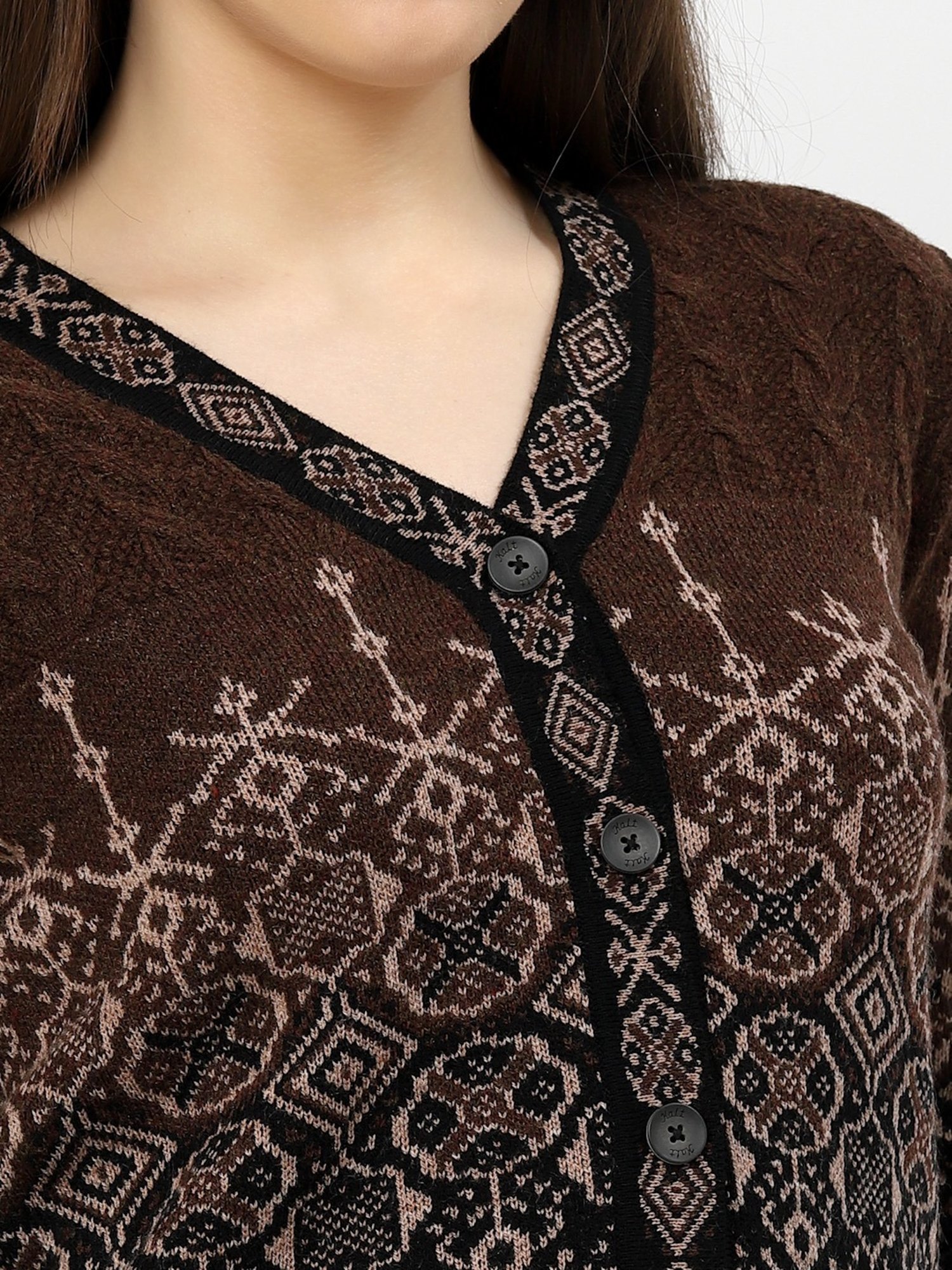 Kalt Black Jacquard Long Sleeves Cardigan