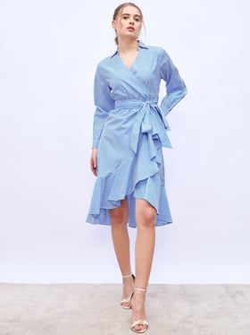 blue stripe wrap dress Pantry Stripe Cotton Wrap Dress