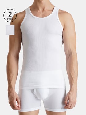 FCUK White Cotton Solid Sleeveless Vests Pack of 2