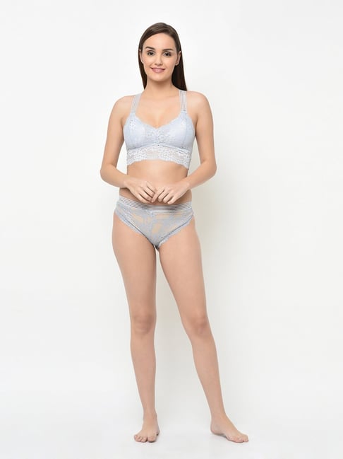 Da Intimo Grey Lace Bralette With Bikini Panty