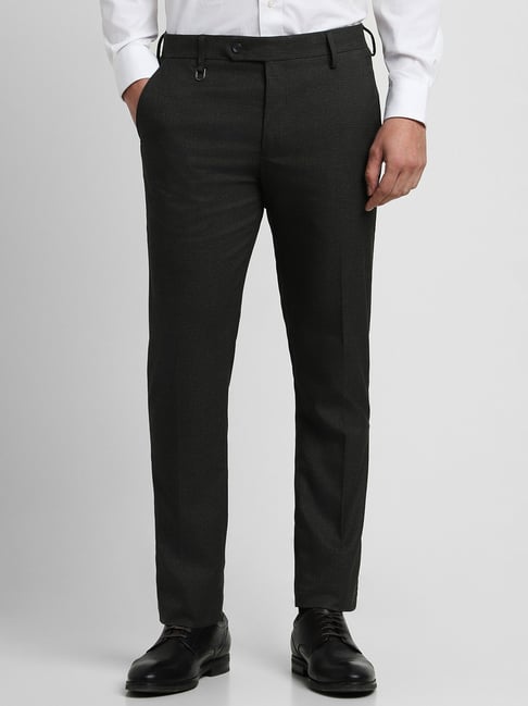 peter england black slim fit trousers