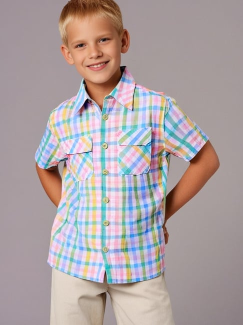 Cherry Crumble By Nitt Hyman Kids Multicolor Cotton Chequered Shirt