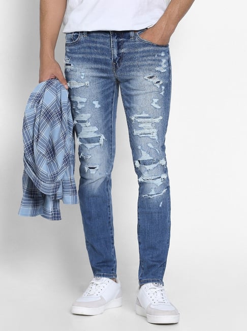 American Eagle Blue Skinny Fit Distressed Jeans