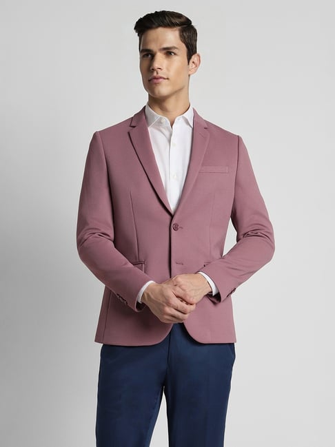 Peter England Pink Slim Fit Texture Blazer