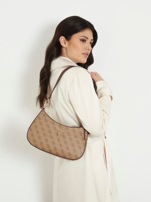 Buy GUESS Latte Brown Noelle Printed Hobo Bag Online Tata CLiQ