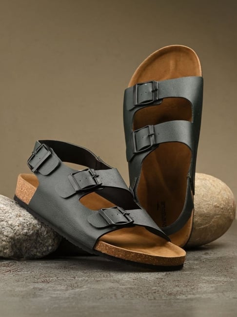 Buy Hoversole Men's Black Cork Back Strap Sandals for Men at Best