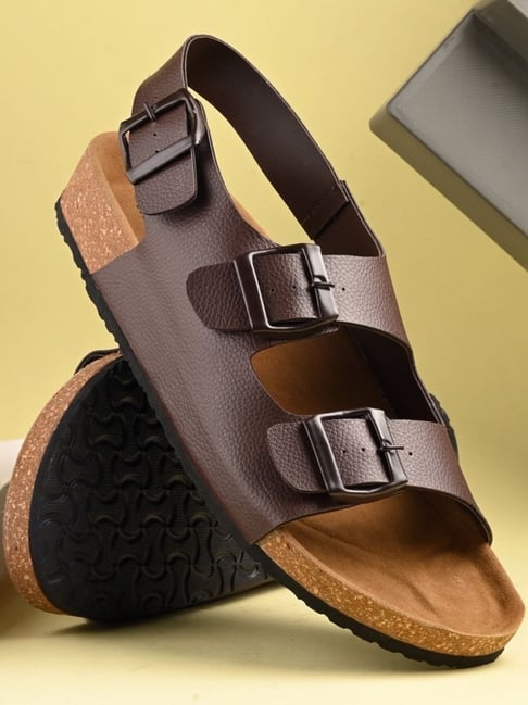 Buy Hoversole Men's Brown Cork Back Strap Sandals for Men at Best