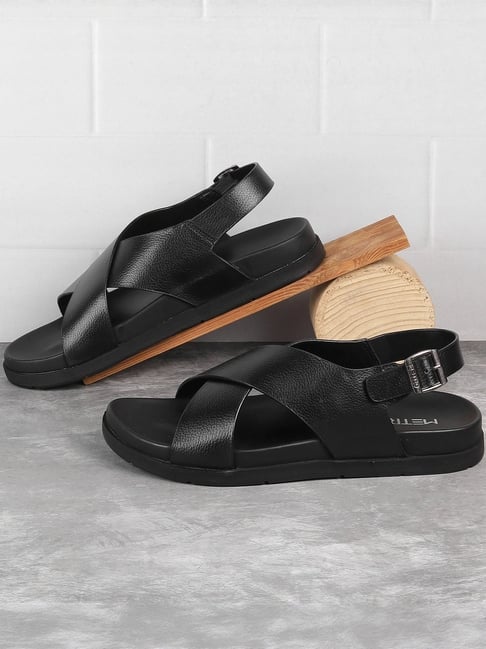 Metro Men's Black Cross Strap Sandals