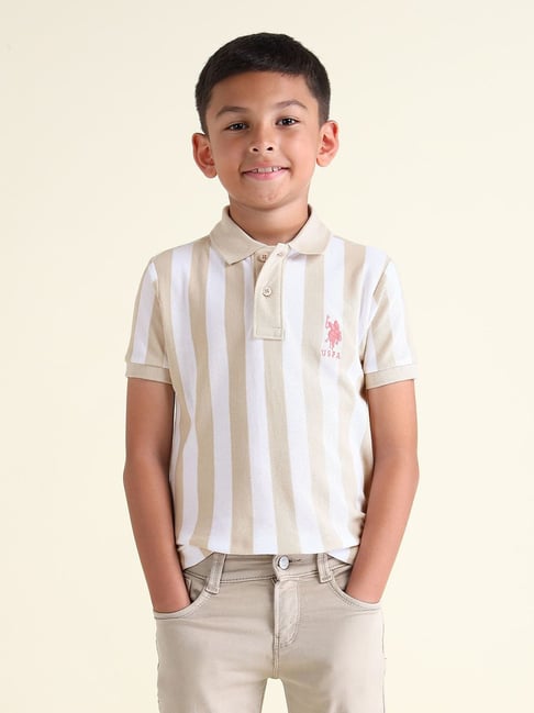 U.S. Polo Assn. Boys Beige Cotton Striped Polo T-Shirt-picture-35