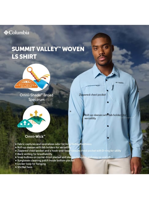 Buy Columbia Mens Blue Broad Spectrum Summit Valley Woven Shirt