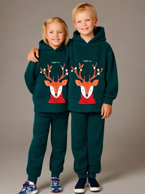 Cherry Crumble By Nitt Hyman Girls & Boys Green Applique Night Suits