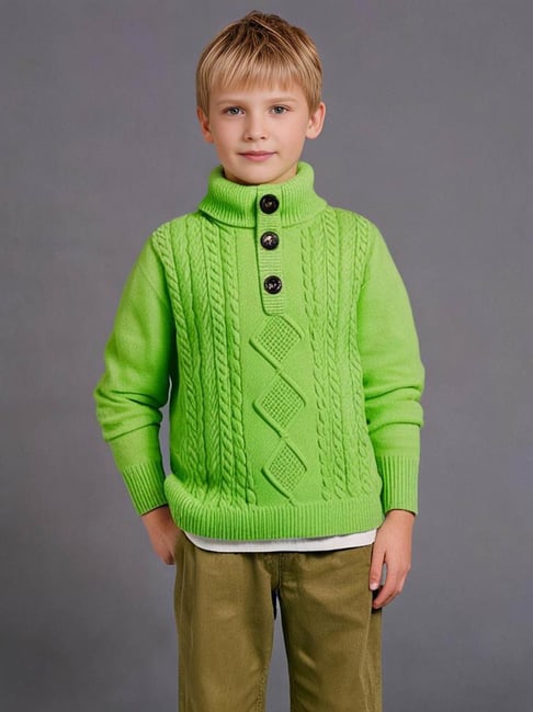Cherry Crumble By Nitt Hyman Girls & Boys Green Self Design Sweater-picture-37