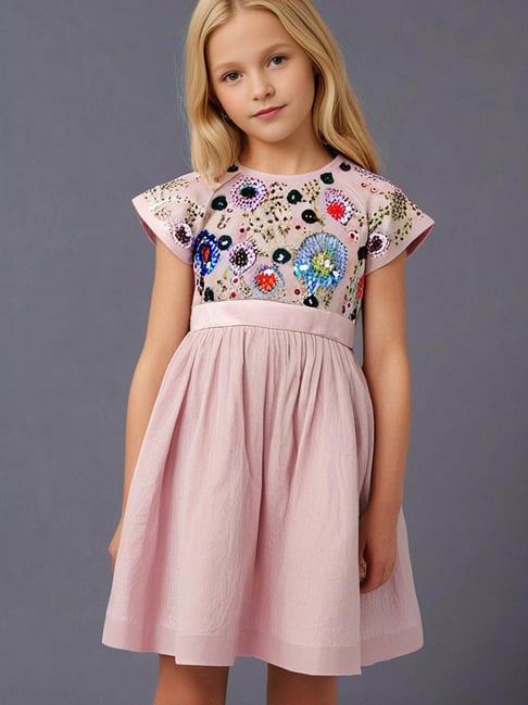 Cherry Crumble By Nitt Hyman Girls Pink Polyester Embellished Dress