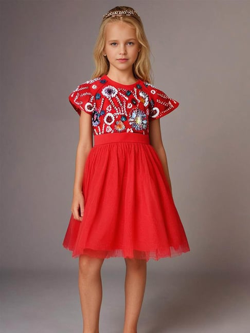Cherry Crumble By Nitt Hyman Girls Red Polyester Solid Dress