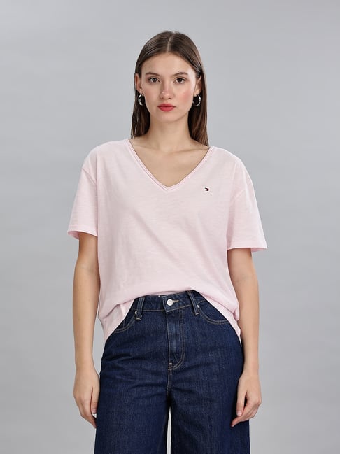 Tommy Hilfiger Pink Organic Cotton Solid T-Shirt